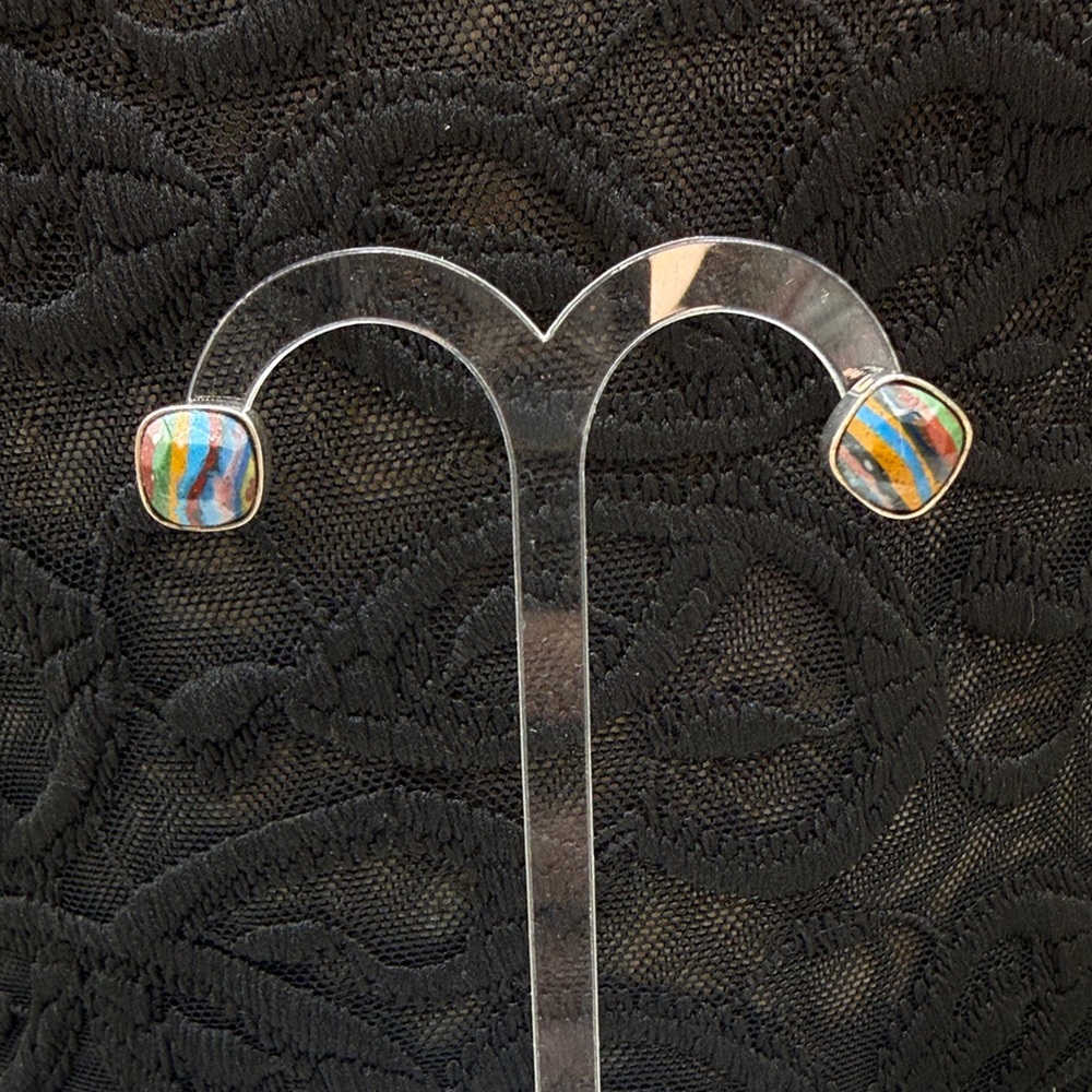 Sterling Silver Rainbow Calsilica Stud Earrings